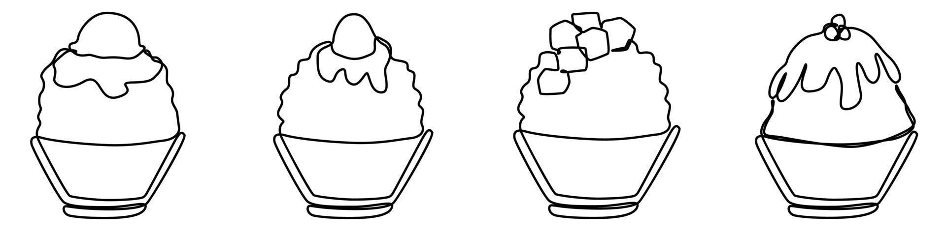 ice shaved bingsu korean japanese style sweet dessert in minimal one continuous line simple design style vector
