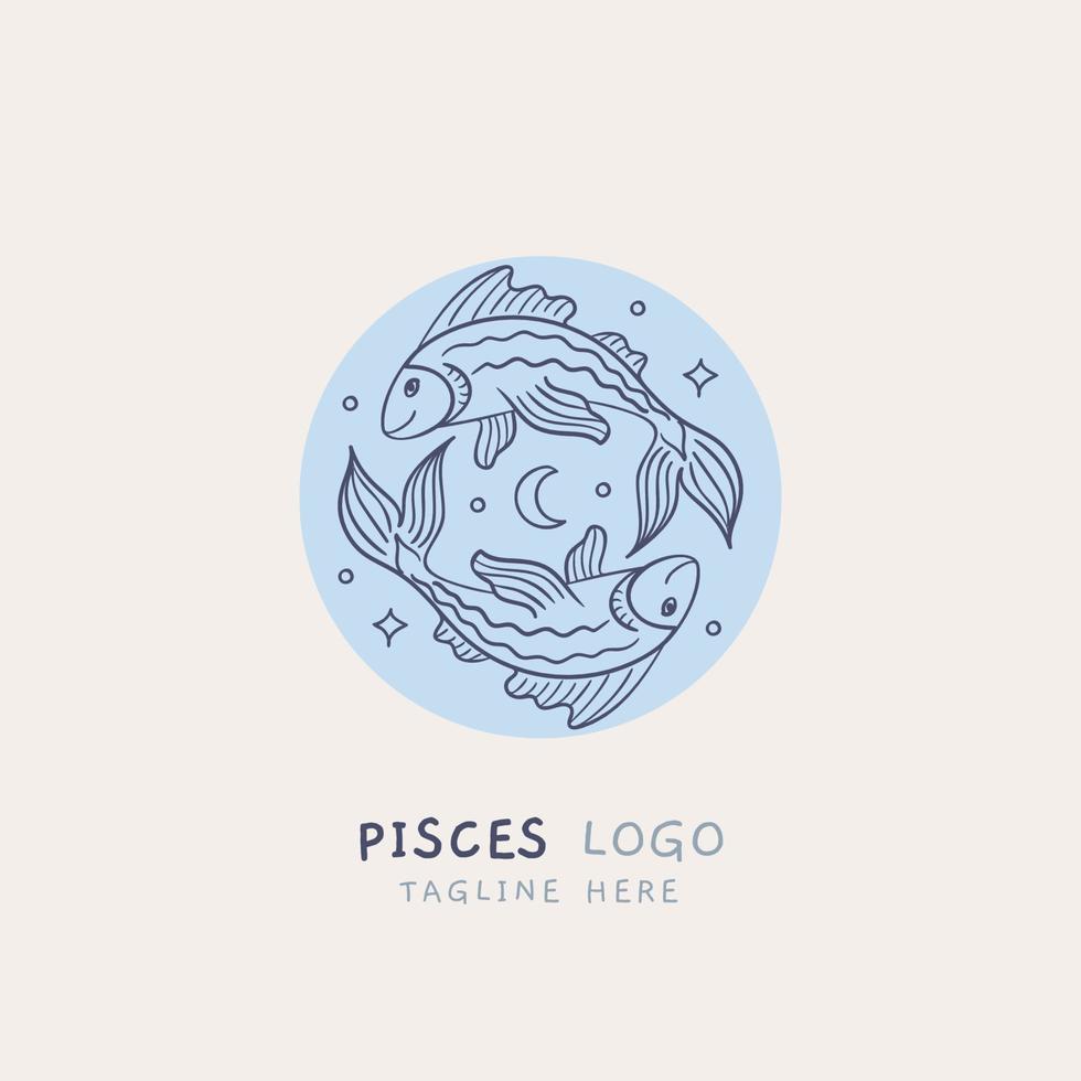 Pisces hand drawn line logo vector