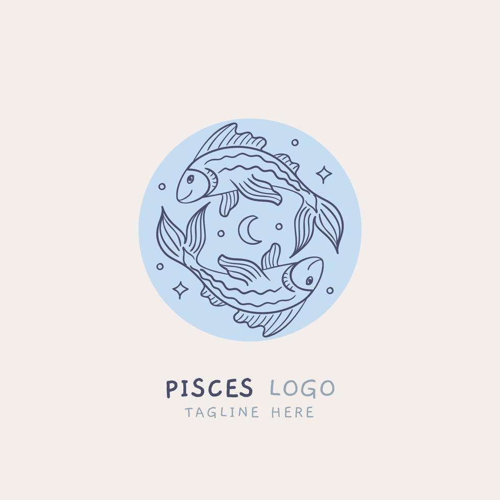 Piscis mano dibujado línea logo vector