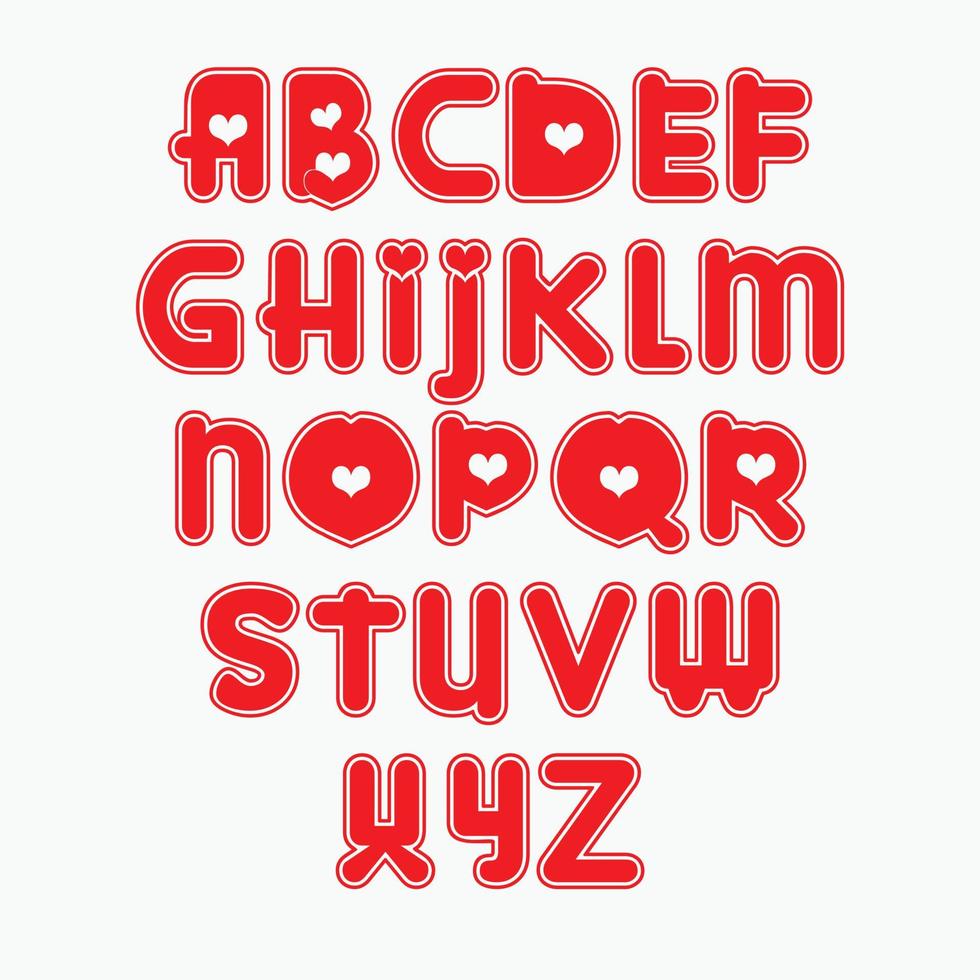 English Alphabets with heart vector illustration