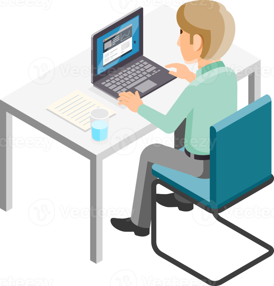 Businessman working isometric png