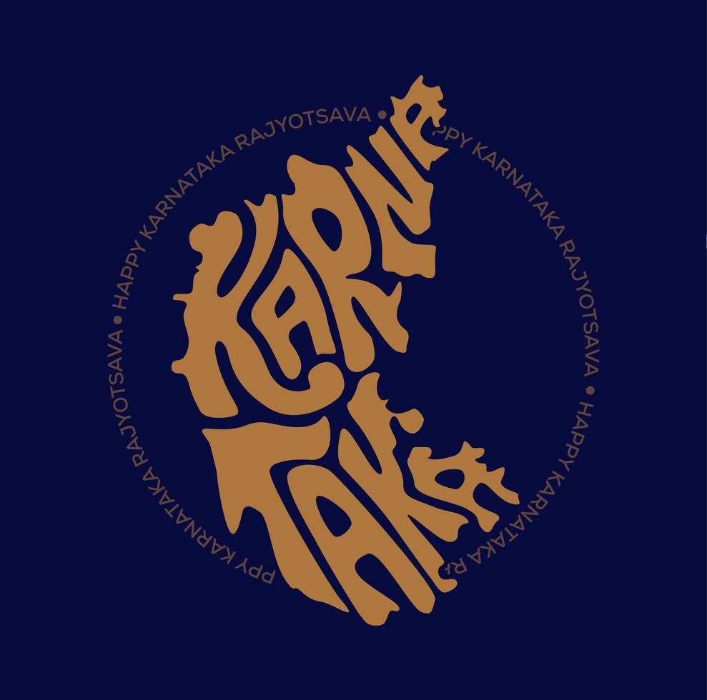 Karnataka state map lettering in golden color. Happy karnataka Rajyotsava day. vector