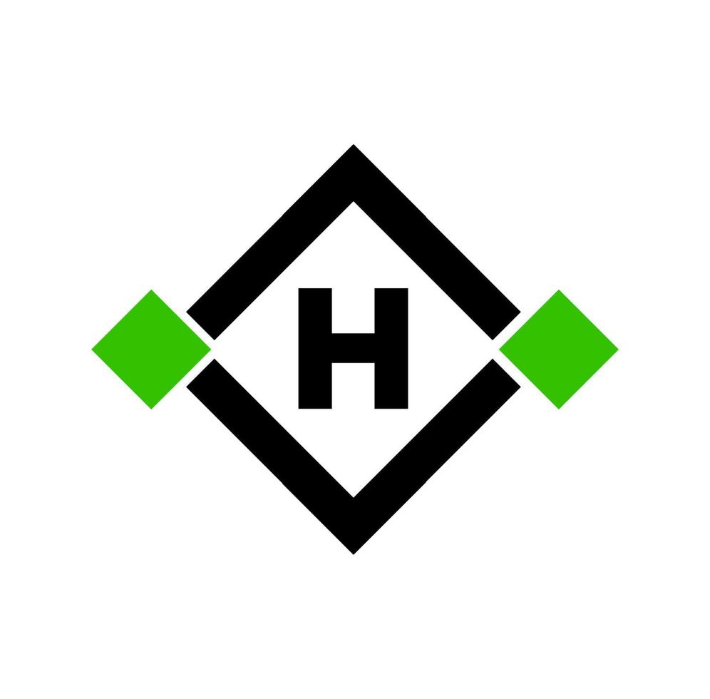 H letters on square with green dot. H company monogram. vector