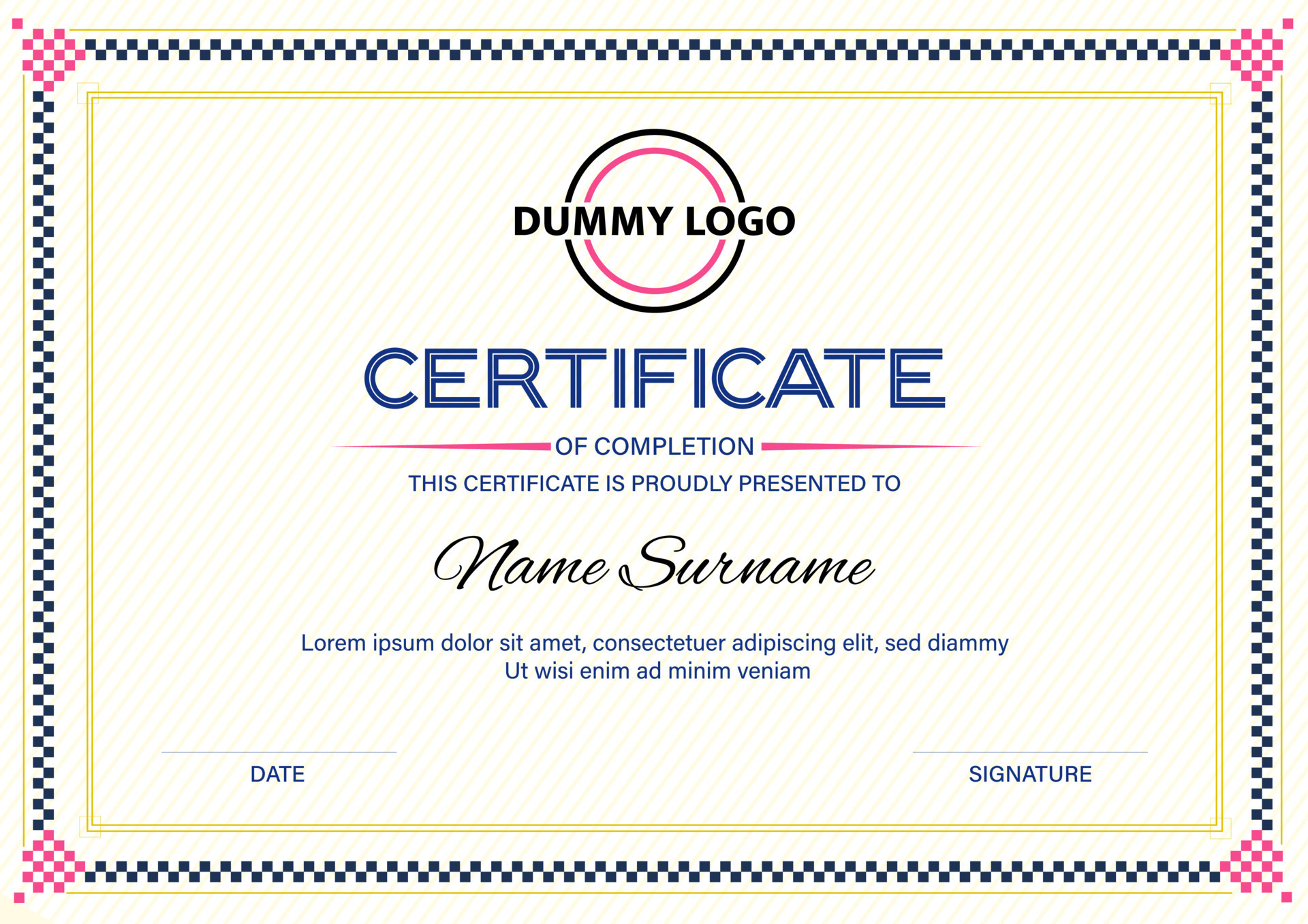 Dummy certificate template in vector. High Education certificate