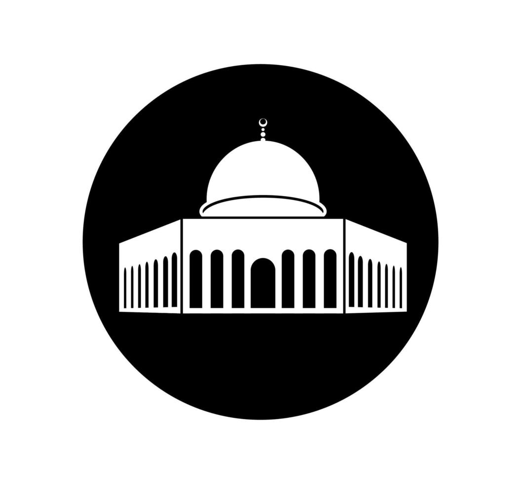 Alabama aqsa mezquita vector icono. Alabama aqsa mezquita en Jerusalén vector símbolo en negro redondo..