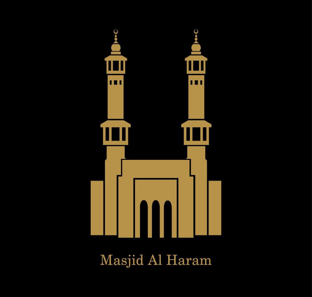 Masjid al Haram front vector icon. Al Haram mosque golden vector icon.