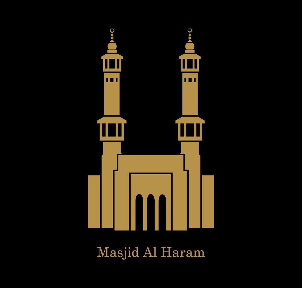 Masjid al Haram front vector icon. Al Haram mosque golden vector icon.