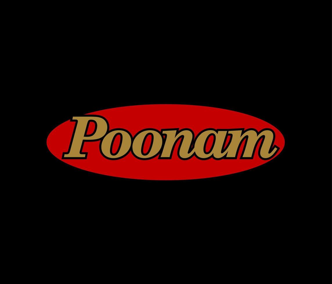 Poonam brand logo on red oval. Poonam company logo. vector