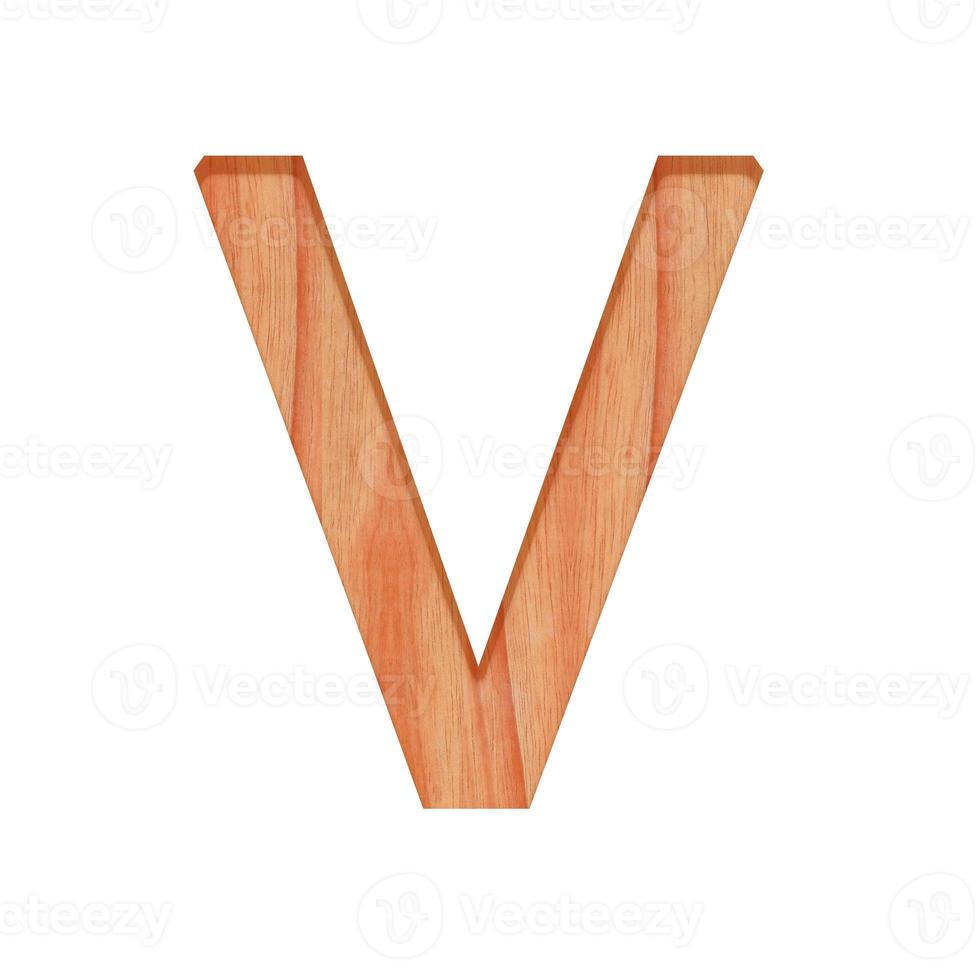 wooden letter pattern beautiful 3d isolated on white background, design alphabet V photo