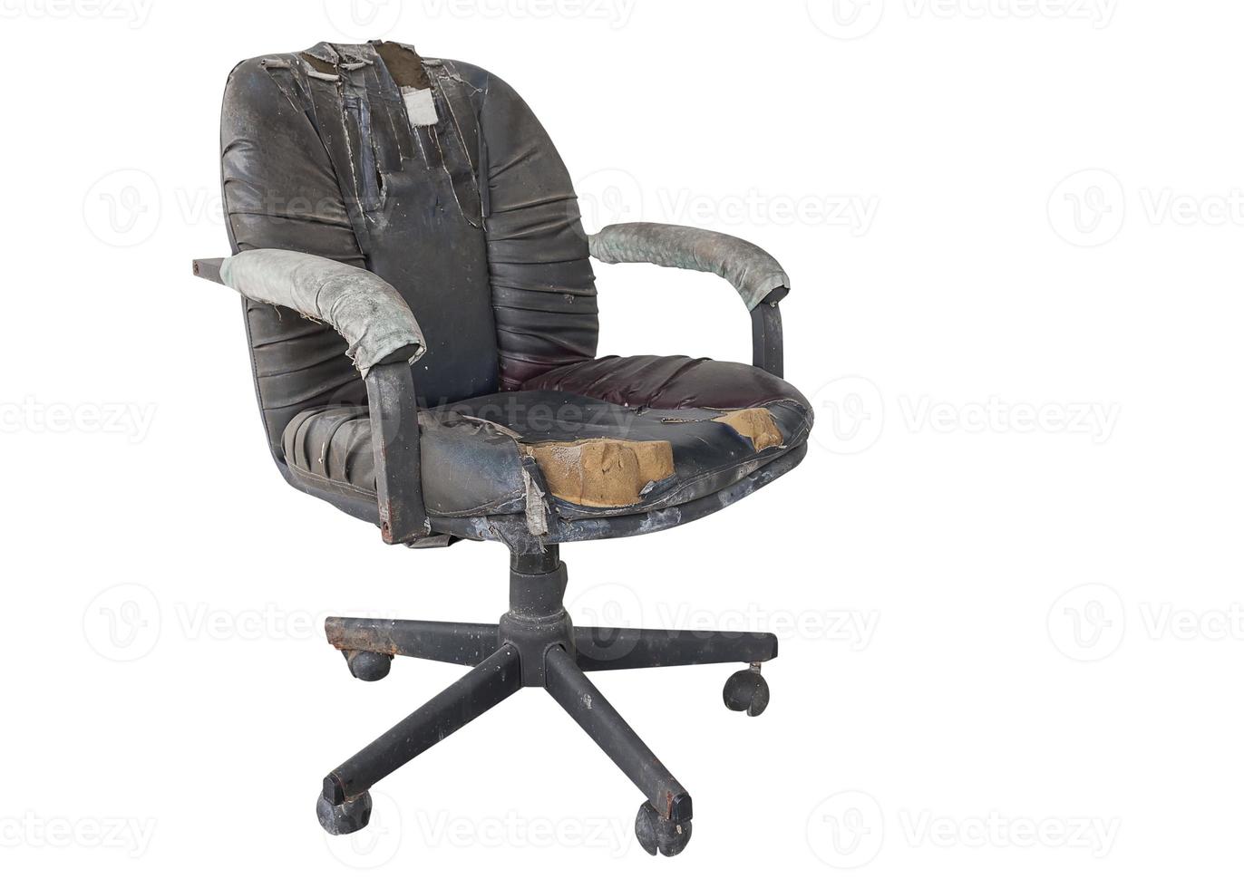 Black Office chair old damage leather and dirty isolated on white background, with clipping path photo