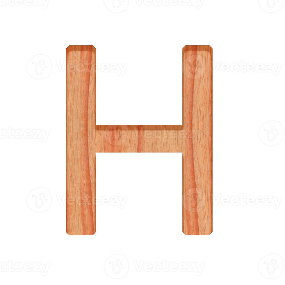 wooden vintage alphabet letter pattern beautiful 3d isolated on white background, capital letter H photo
