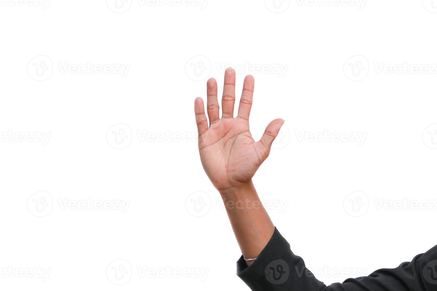 hand show counting number five on white background photo