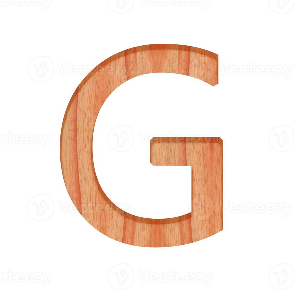 wooden vintage alphabet letter pattern beautiful 3d isolated on white background, capital letter G photo