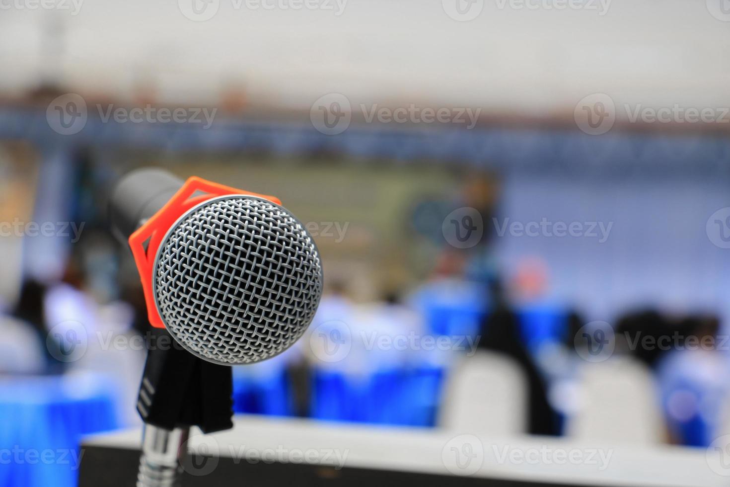 microphone on stand Close up in conference room photo