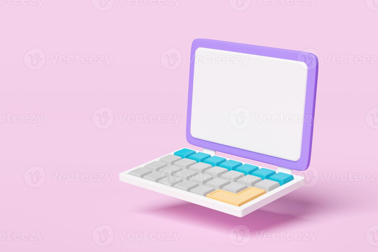 3d laptop computer monitor isolated on pink background. minimal concept, 3d render illustration, clipping path photo
