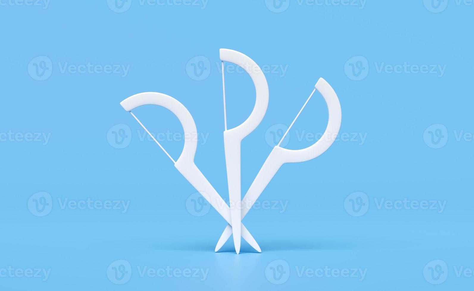 3d toothpick dental floss isolated on blue background. 3d render illustration, clipping path photo