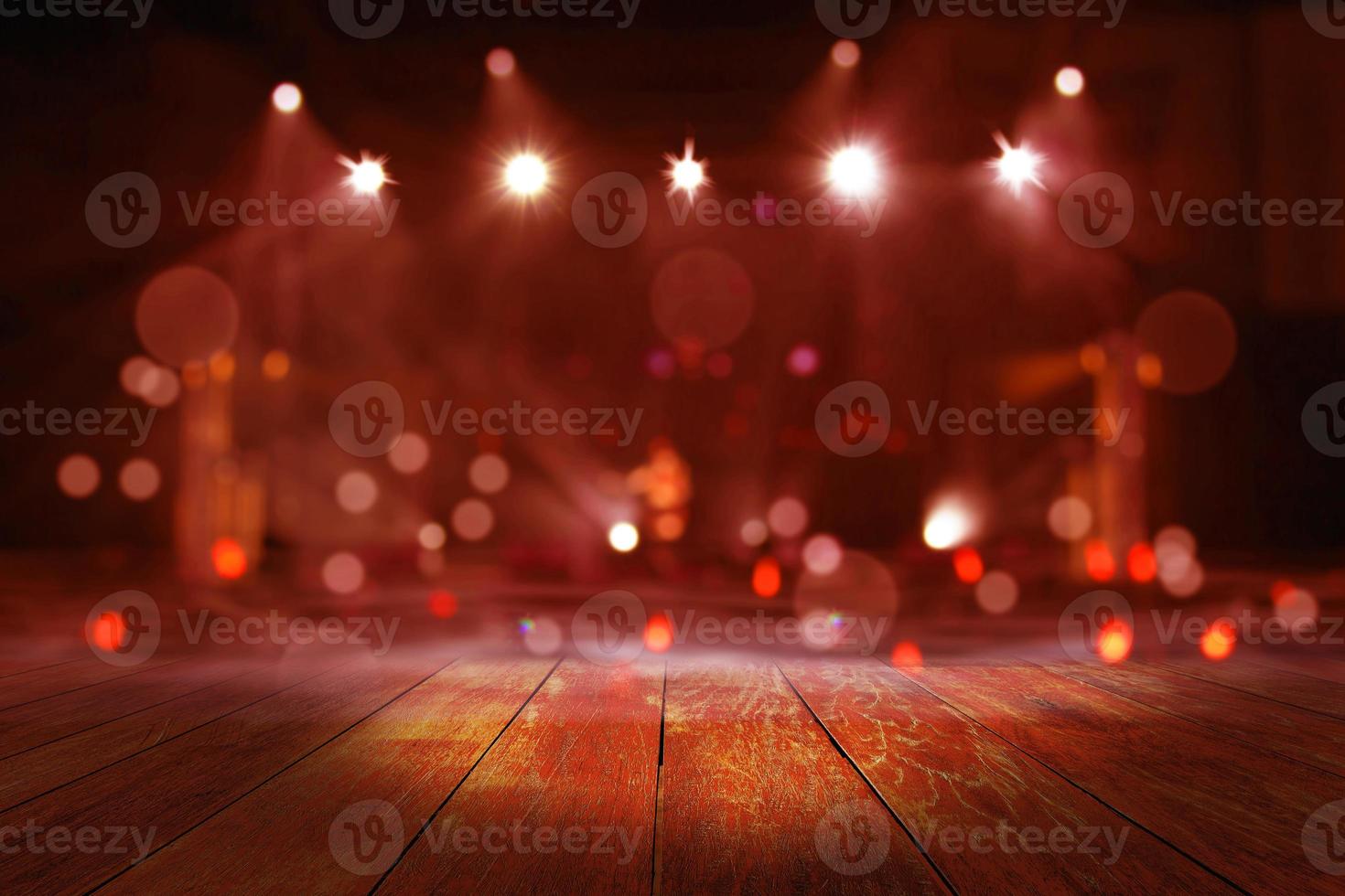 top wood desk with light bokeh in concert blur background,wooden table photo