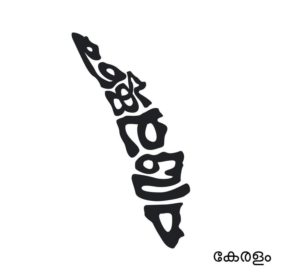 Kerala Map typography with malayalam script. Kerala map typography vector art. Kerala is a India States.