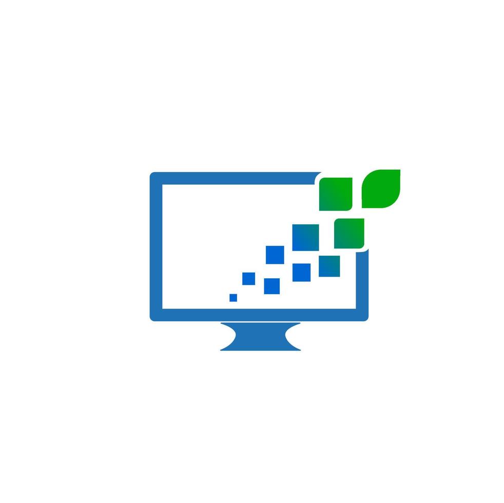 Computer icon with pixels to green leaf transformation. vector