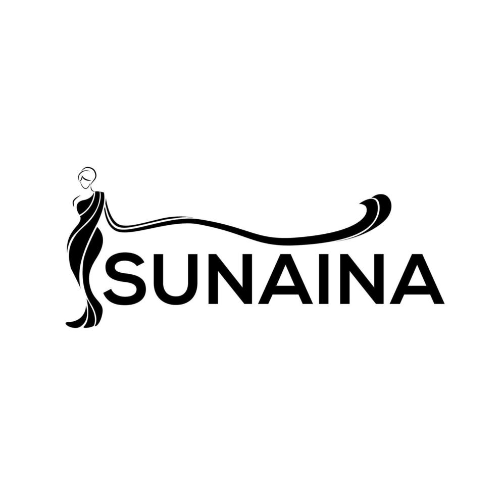 Sunaina Indian Women name that means women with beautiful eyes' saree shop monogram. Sunaina saree shop logo. vector