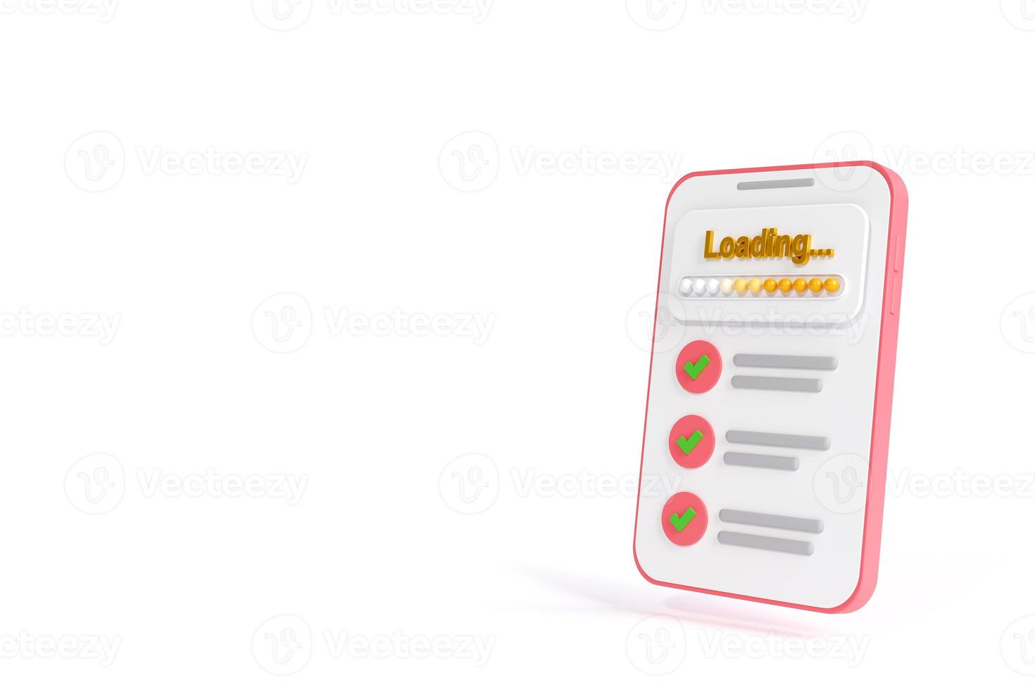 Loading, and processing loading bar with correct checklist Checking smartphone system data on white background. free space for design. photo