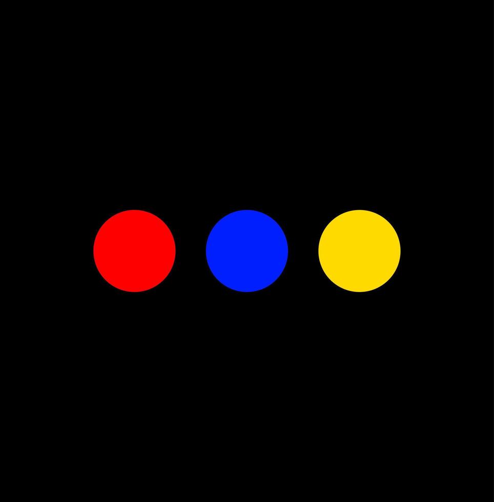 Three primary colours dots on black background. vector