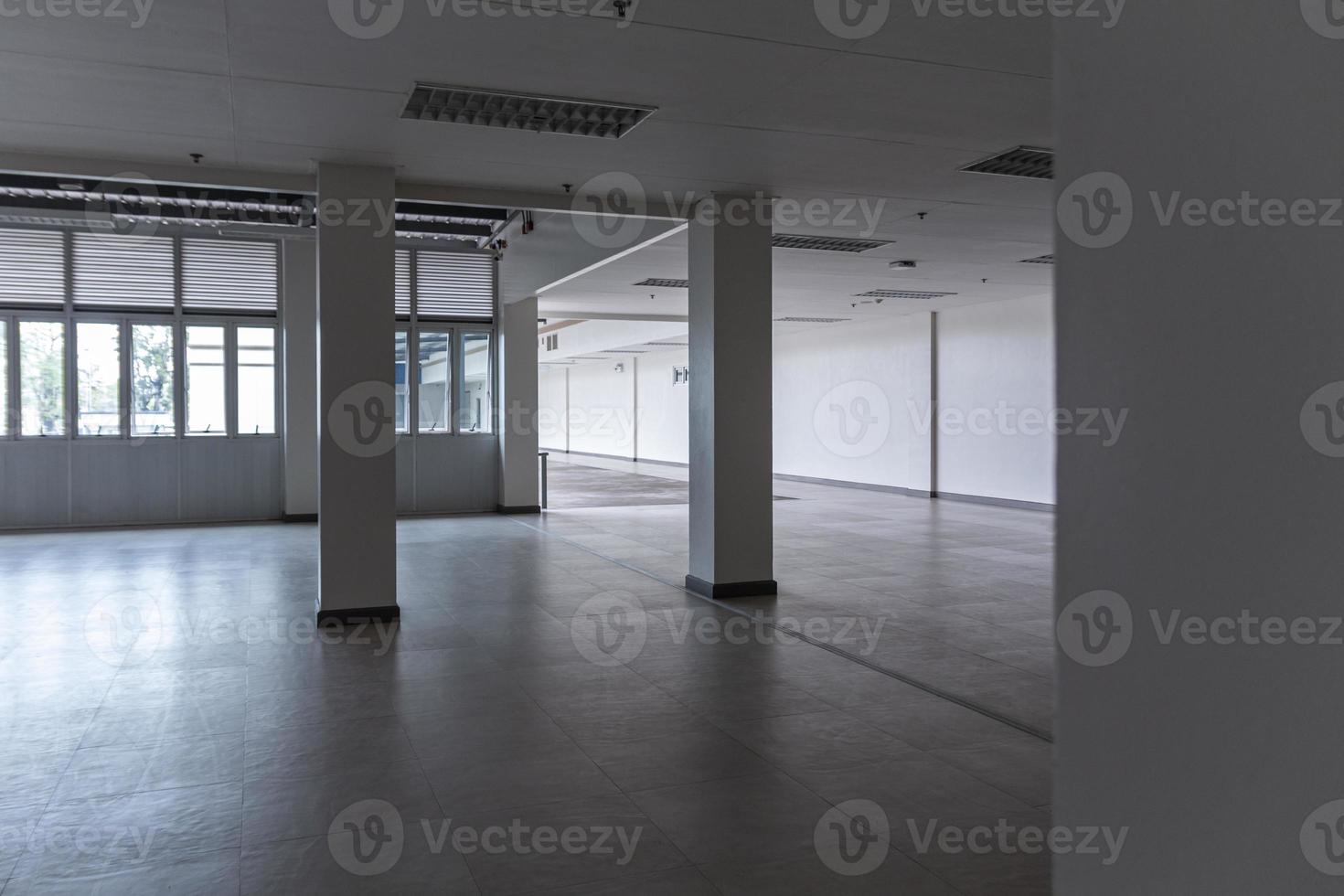 Inside the modern, all-white building, it was empty during the day. photo