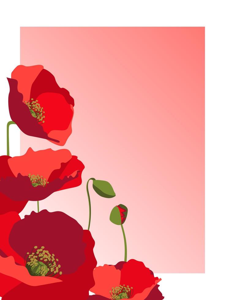 Vector design template with red poppies and gradient copy space