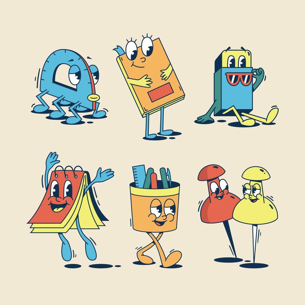 Set of Hand drawn retro cartoon stationery vector