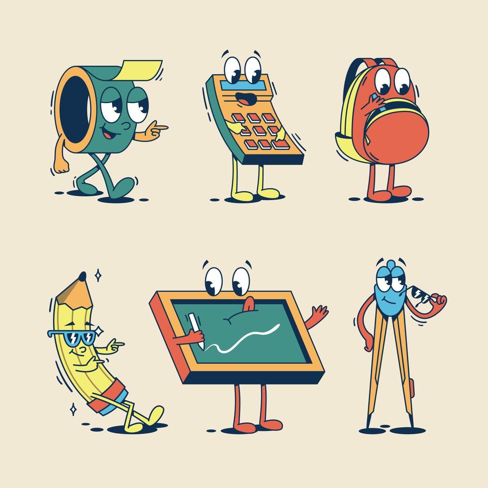 Set of Hand drawn retro cartoon stationery vector