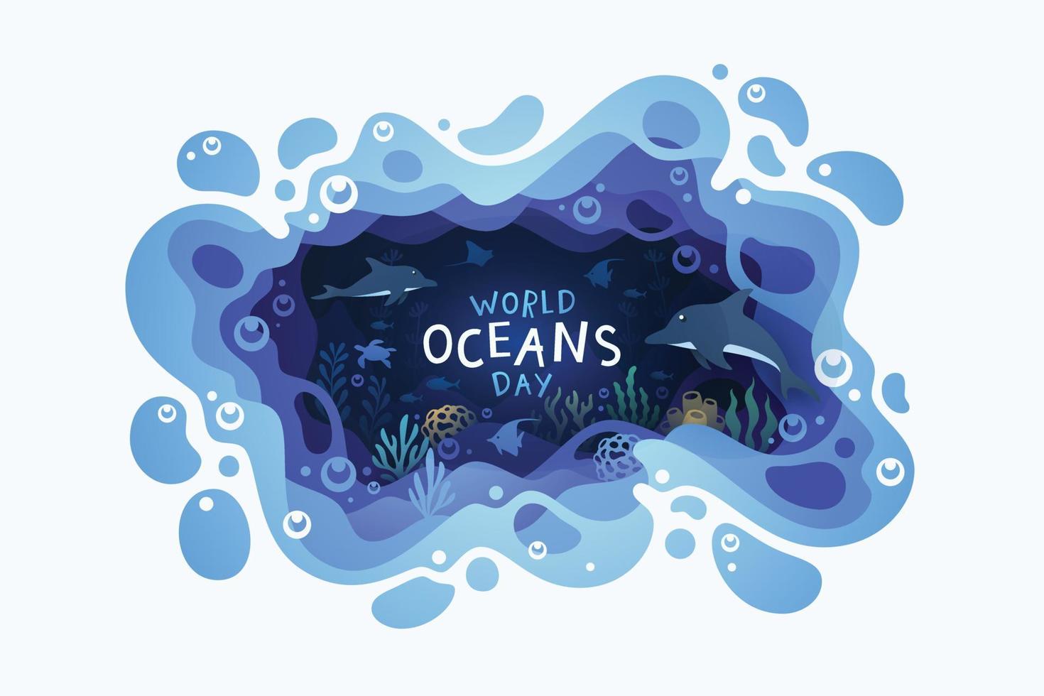 World oceans day background with environment ecosystem underwater world vector