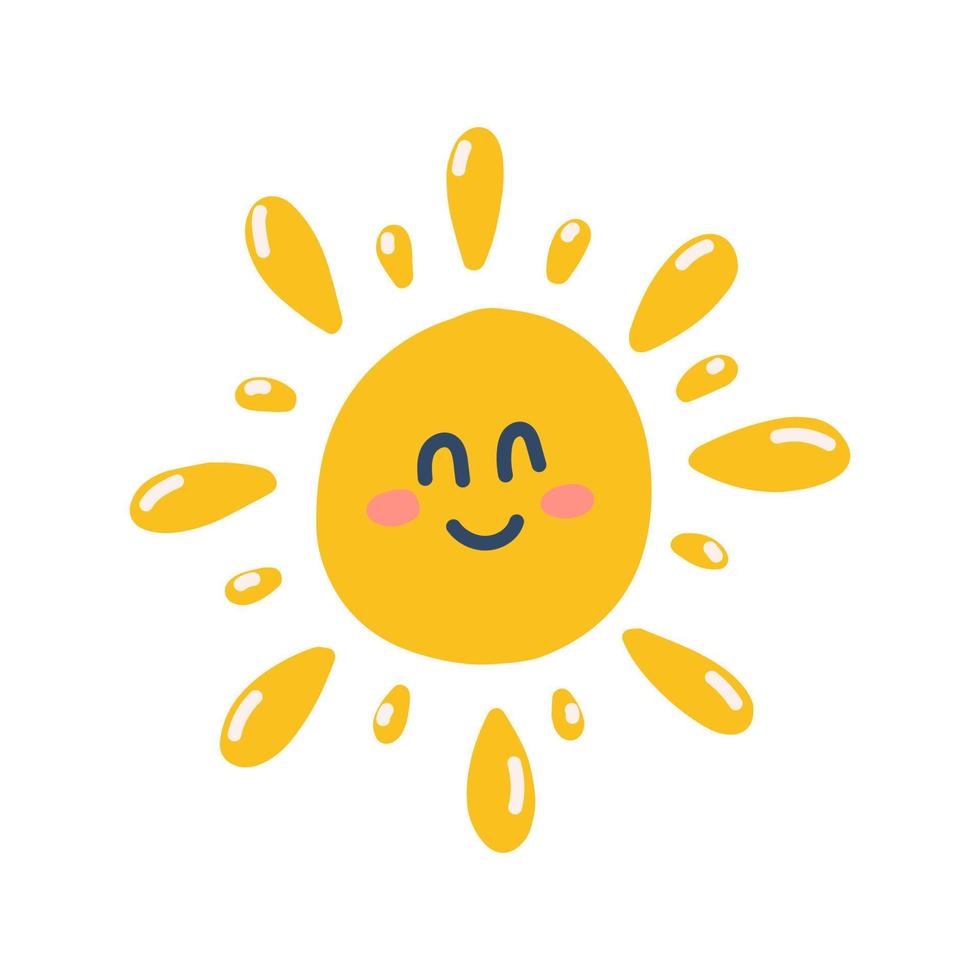 Cute smiling sun, vector flat hand drawn illustration