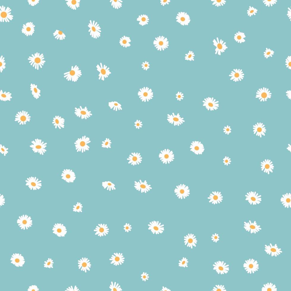 chamomile seamless pattern on turquoise background vector