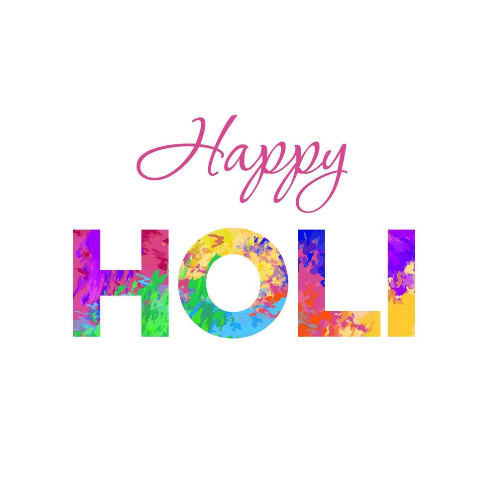 Happy Holi text. Vector illustration. Letters in vibrant colors . Indian religion and culture holiday. Happy Holi greeting card