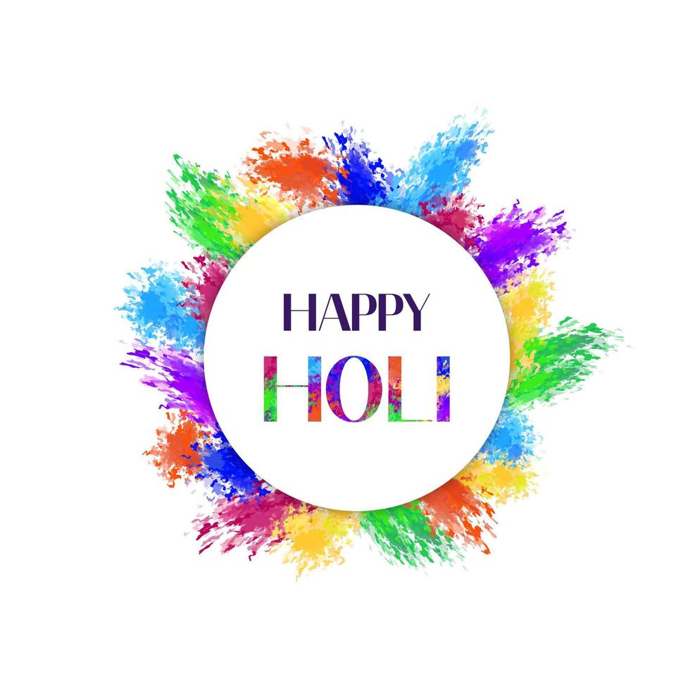 Happy Holi card. Traditional festival of colors in Indian culture. Colorful vector illustration of words happy Holy and vibrant splashes