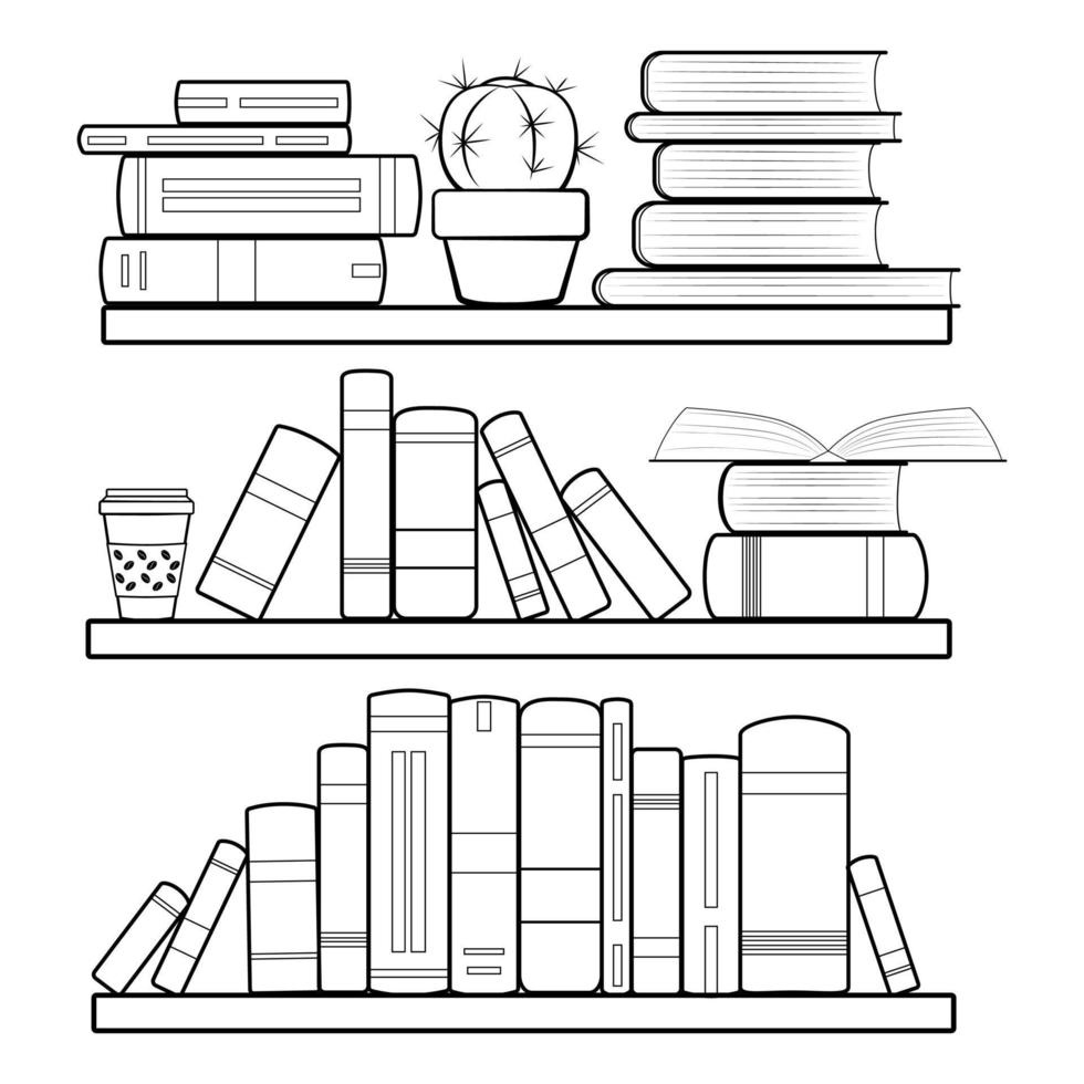 libros conjunto de estantería negro vector