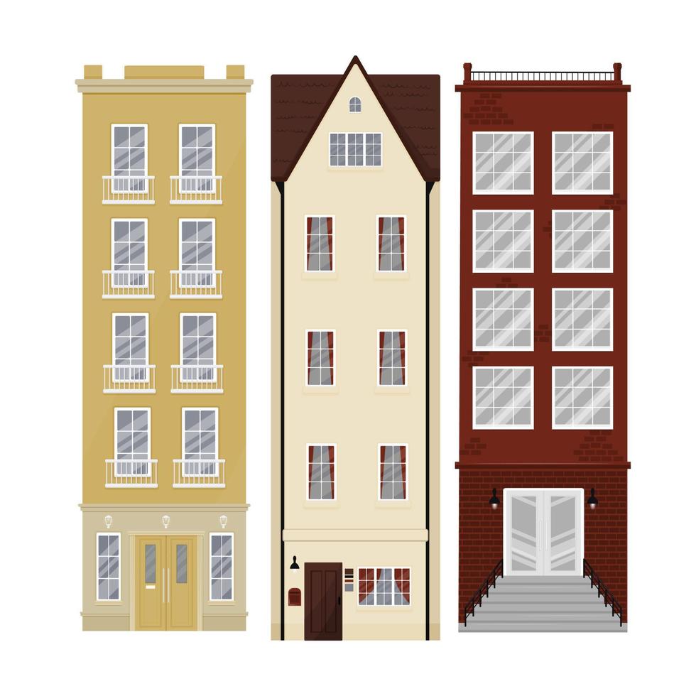 un conjunto de Tres ciudad casas vector