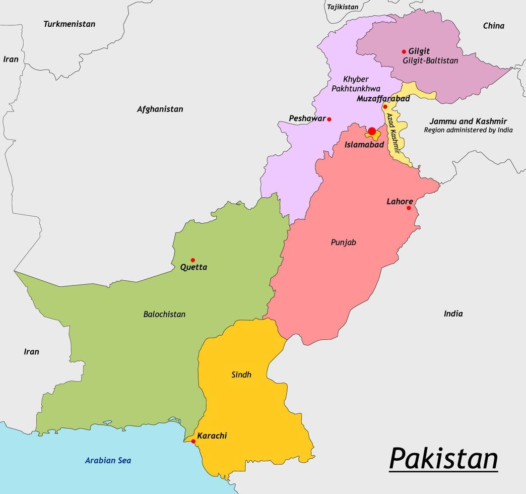 Pakistán mapa con rodeando frontera vector