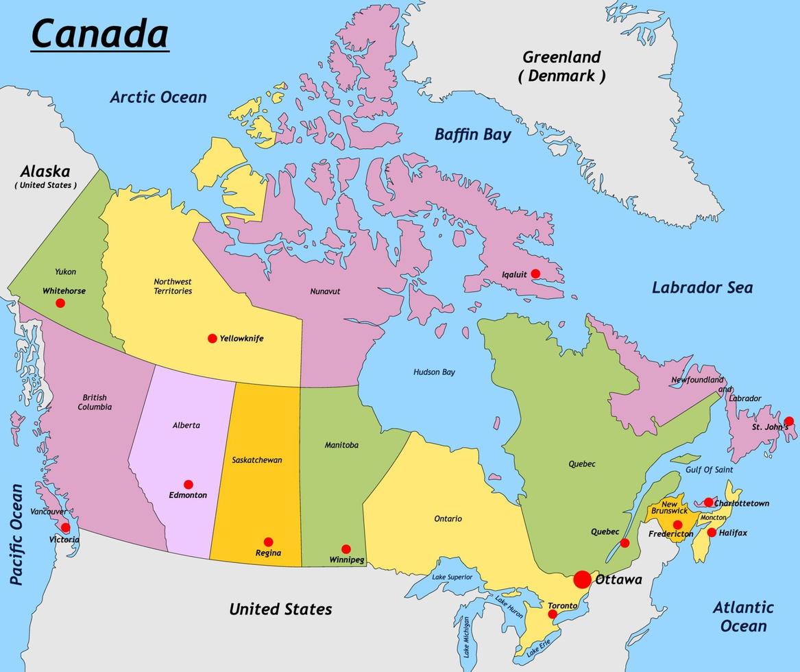 Canadá mapa con rodeando fronteras vector