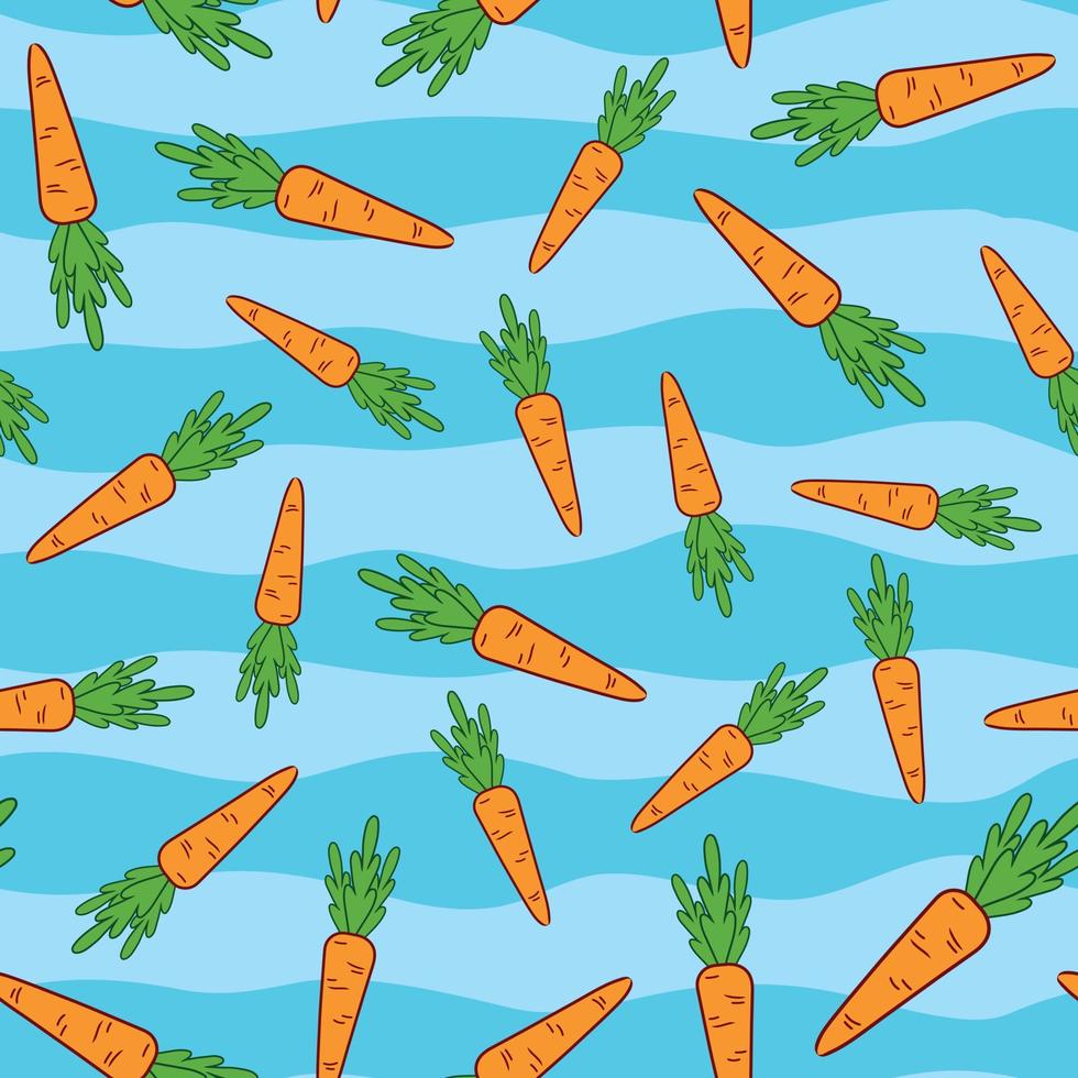 Endless pattern with carrots on a blue background with waves vector