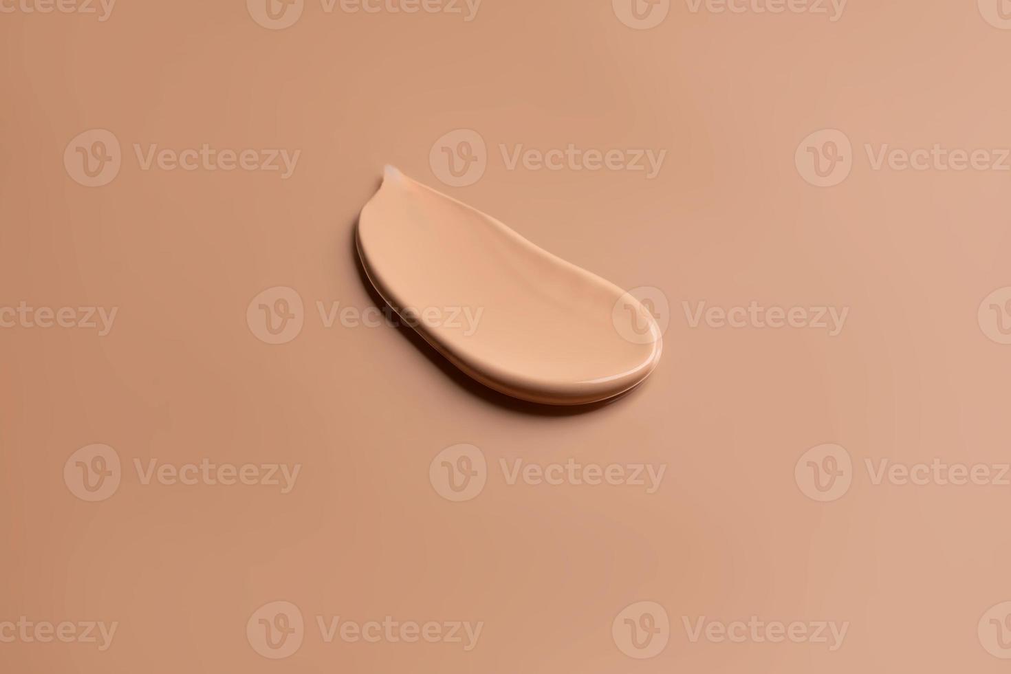 Make-up satin mousse foundation or bb-cream smudge. creamy beige stroke isolated on beige background photo