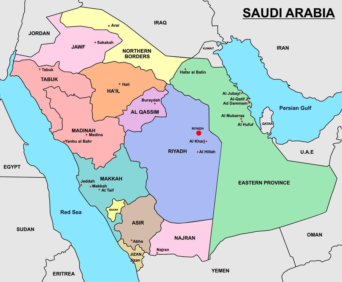 Saudi Arabia Map with Surrounding Borders vector