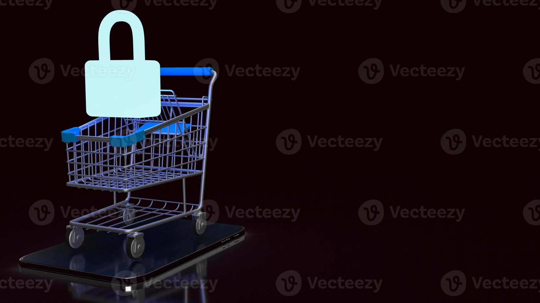 The master key in shopping cart for security or saving shopping on line 3d rendering photo