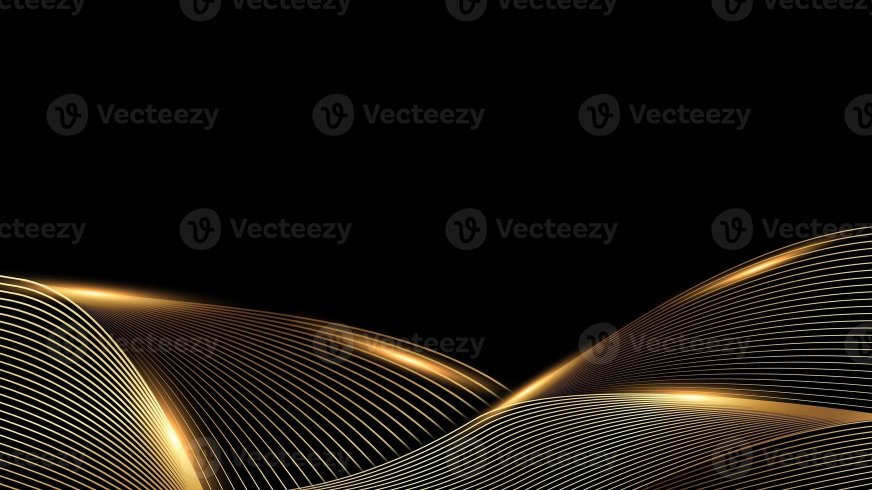 Golden Lines Award Background. Traditional Style Sparkle Glowing Effect. Jubilee Night Decorative Invitation. New Trend Shining Marketing Visual. Golden Glitter Shining Trophy on Stage. Wave Flowing. photo
