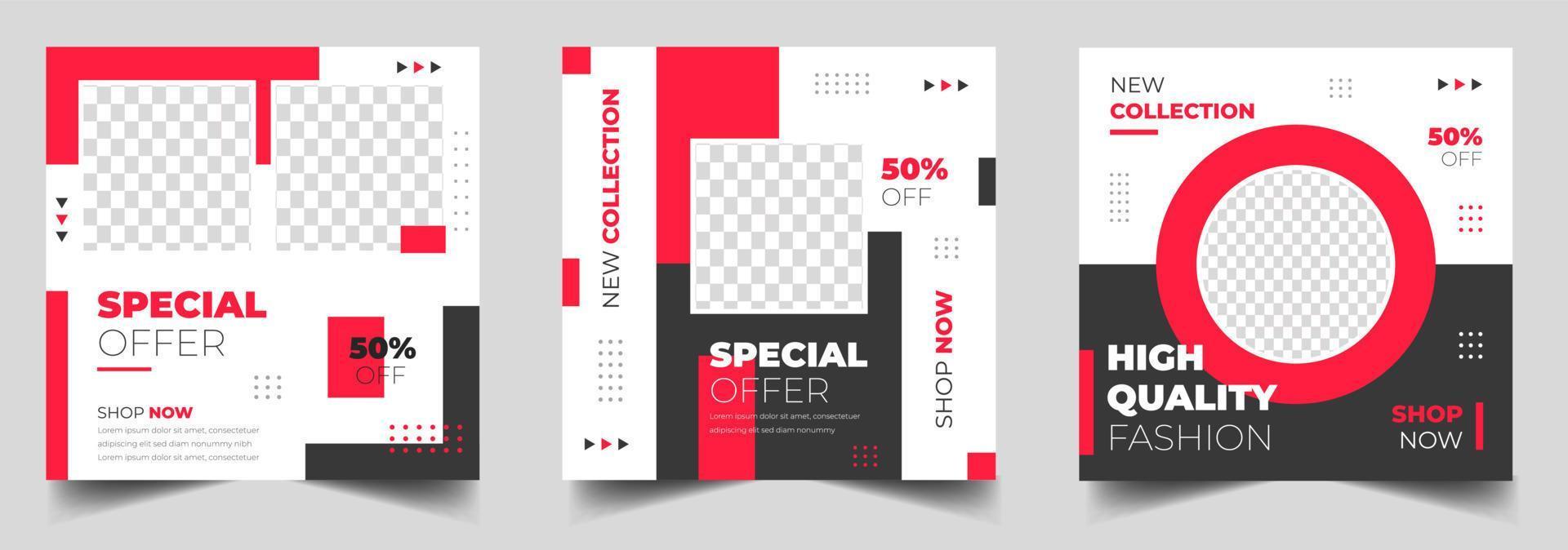 New Set of Editable minimal square banner template. Vector illustration with photo college. fashion sale social media post banner design template with red color. discount, fashion sale, mega sale.