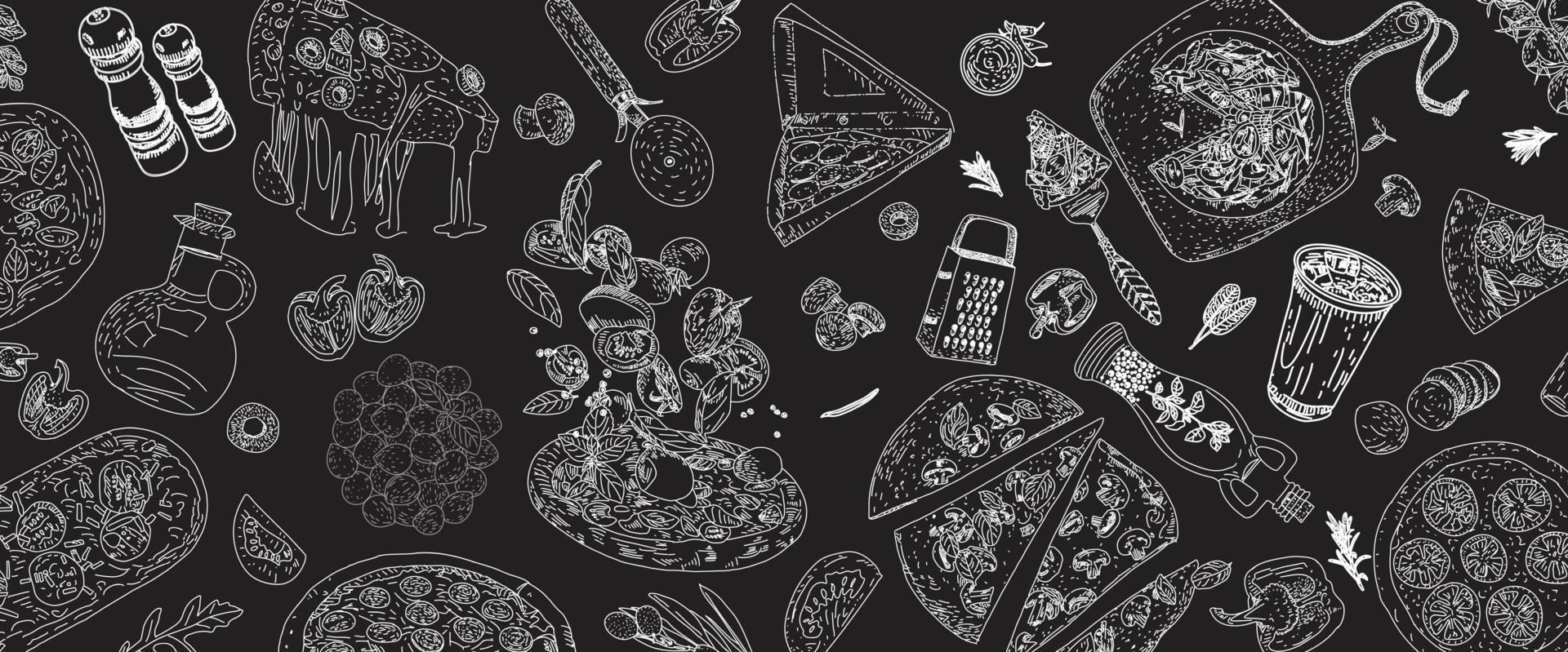 Italian cuisine top view frame. Engraved image. vector