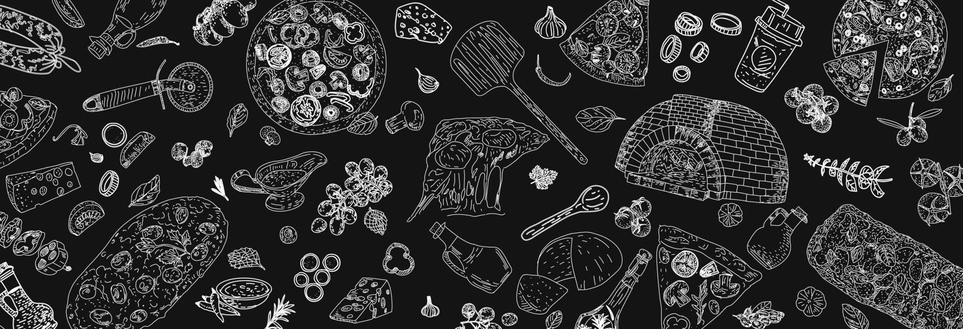 Italian cuisine top view frame. Engraved image. vector