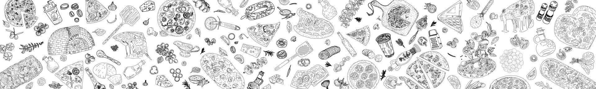 Italian cuisine top view frame. Engraved image. vector