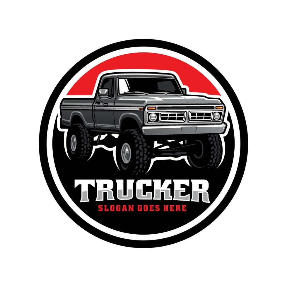 american retro lifted truck illustration logo vector