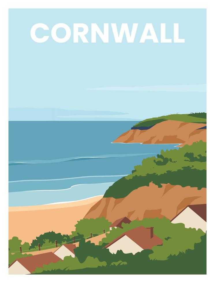 travel poster of Cornwall England.Travel to Cornwall South West England United Kingdom.Vector illustration with colored style for poster, postcard, card, background, art print. vector